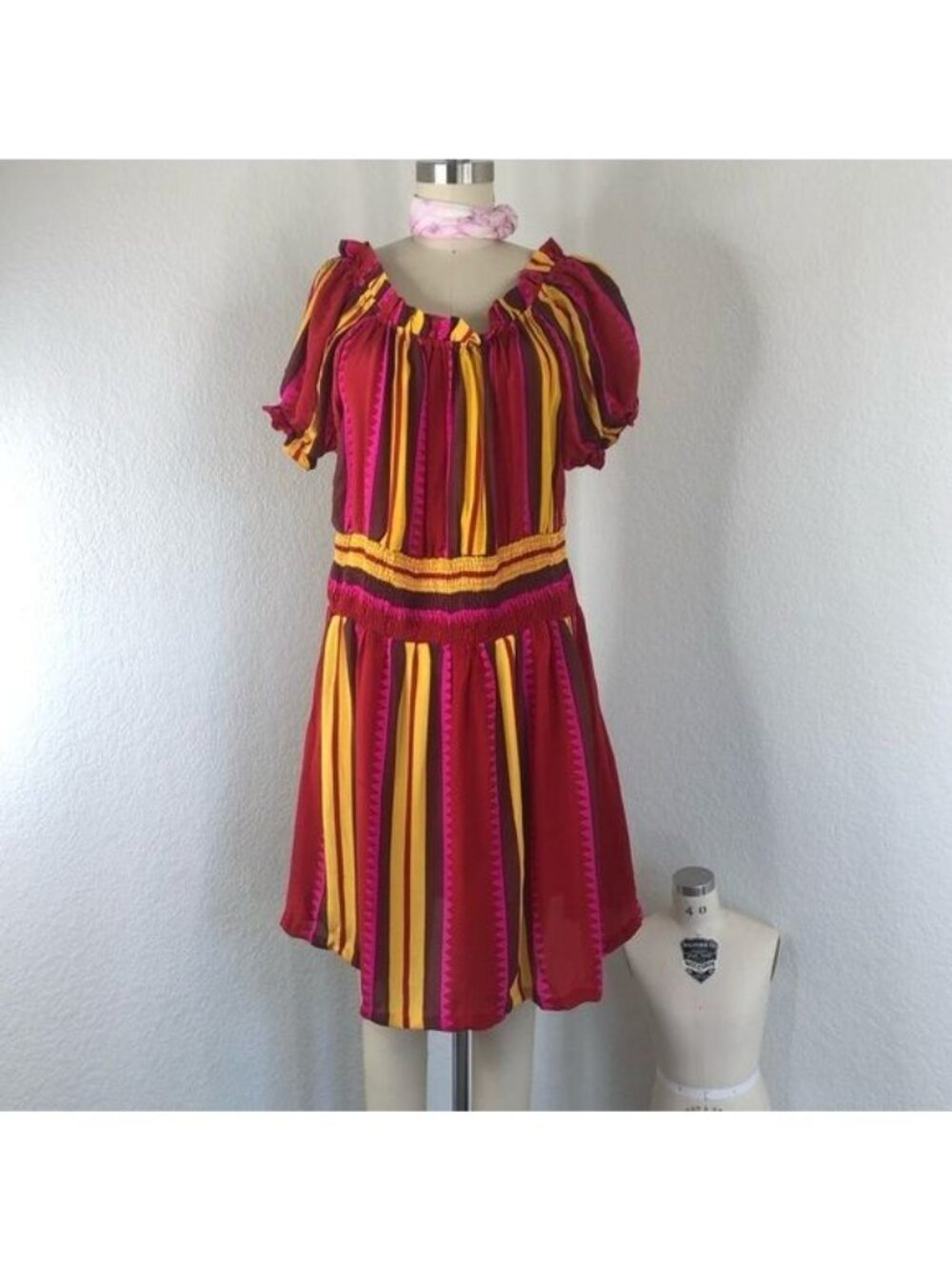 Anthropologie Anupamaa Tesni Silk Stripe Dress Smocked